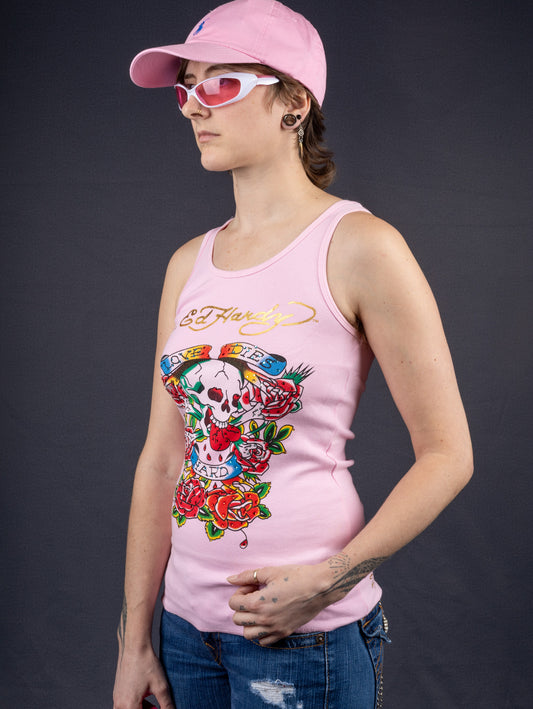 Ed Hardy Love Dies Hard Pink Tank Top