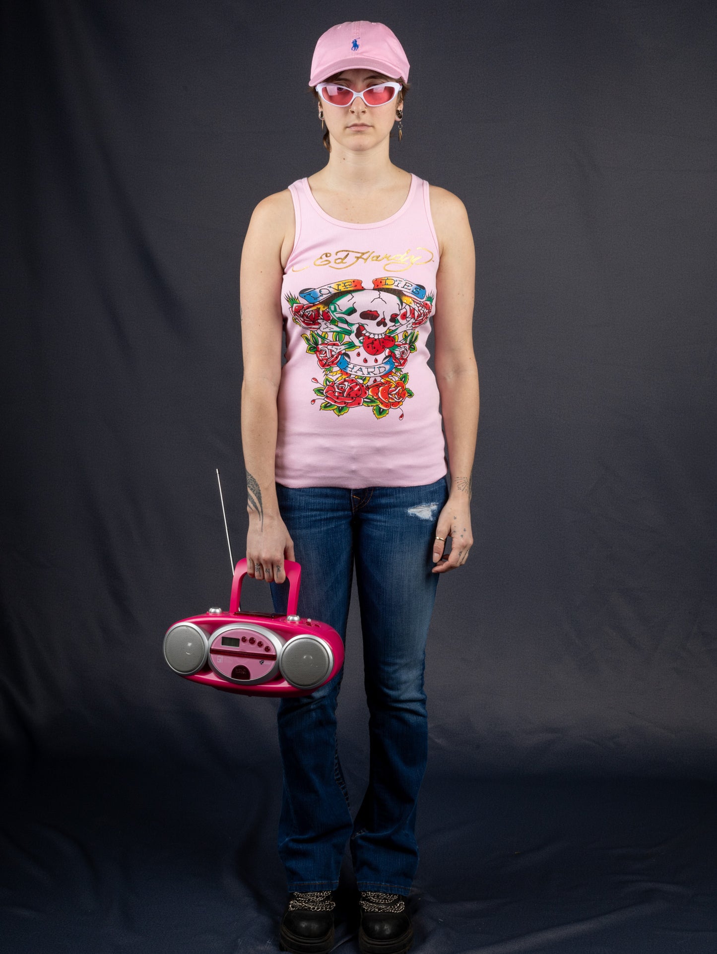 Ed Hardy Love Dies Hard Pink Tank Top