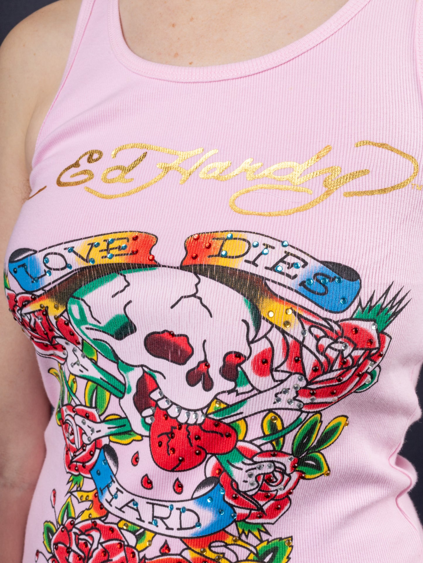 Ed Hardy Love Dies Hard Pink Tank Top