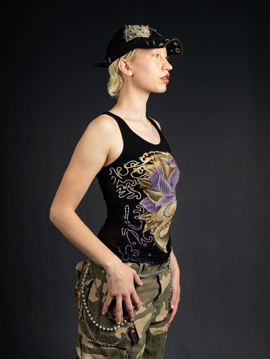 Ed Hardy Tank Top Violet Flower black