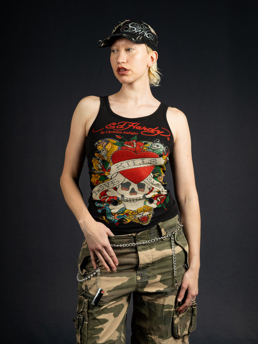 Ed Hardy Tan top LKS black