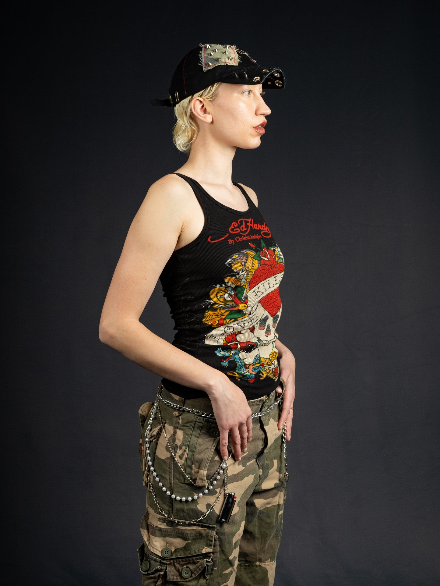 Ed Hardy Tan top LKS black