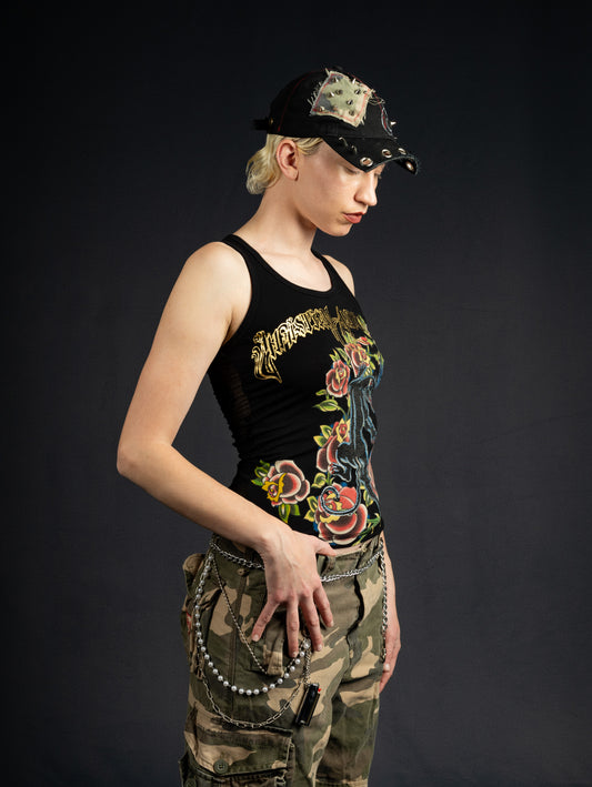 Christian Audigier Black Panter Tank Top